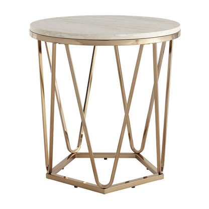23" Champagne Manufactured Wood And Iron Round End Table HomeRoots
