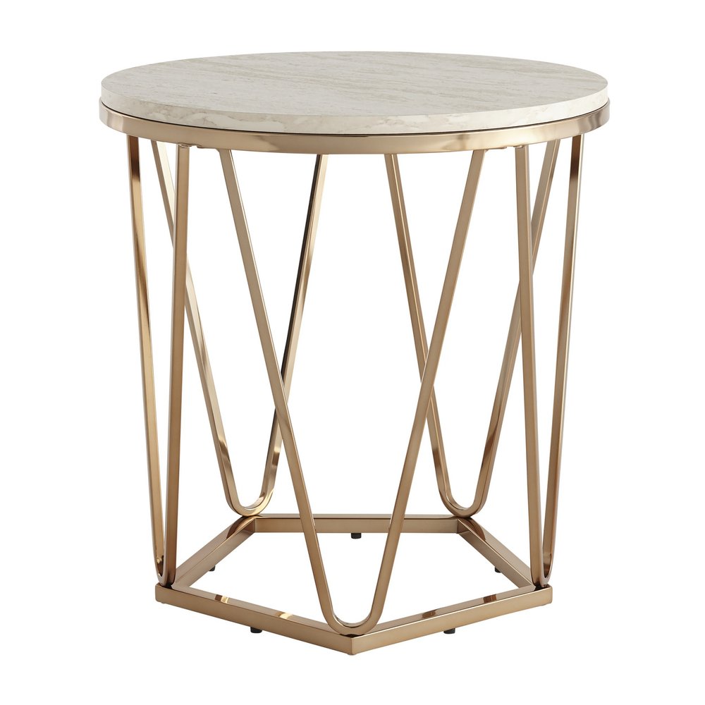 23" Champagne Manufactured Wood And Iron Round End Table HomeRoots