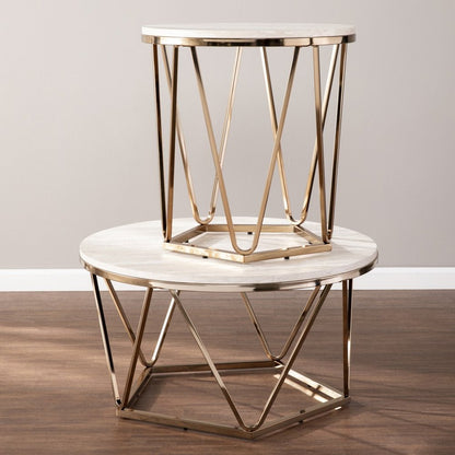 23" Champagne Manufactured Wood And Iron Round End Table HomeRoots