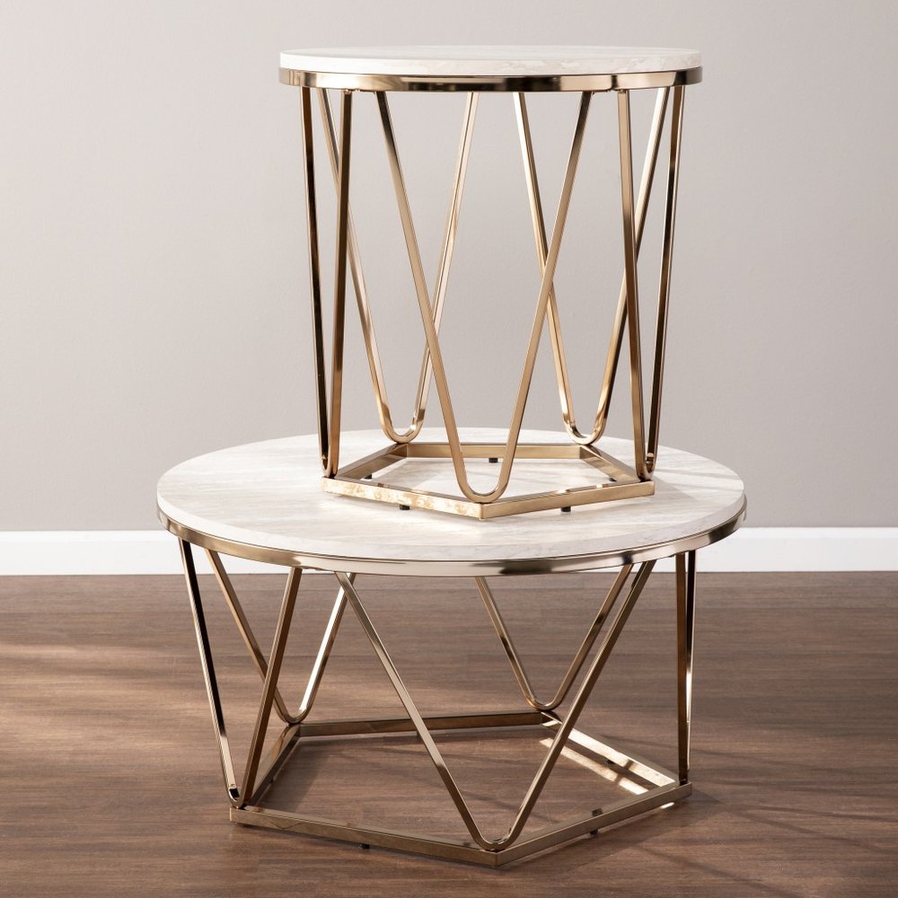 23" Champagne Manufactured Wood And Iron Round End Table HomeRoots