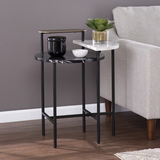 28" Black Manufactured Wood And Iron Free Form End Table With Shelf