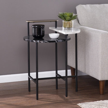 28" Black Manufactured Wood And Iron Free Form End Table With Shelf HomeRoots