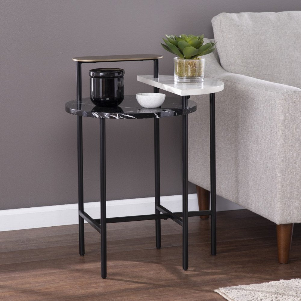 28" Black Manufactured Wood And Iron Free Form End Table With Shelf HomeRoots