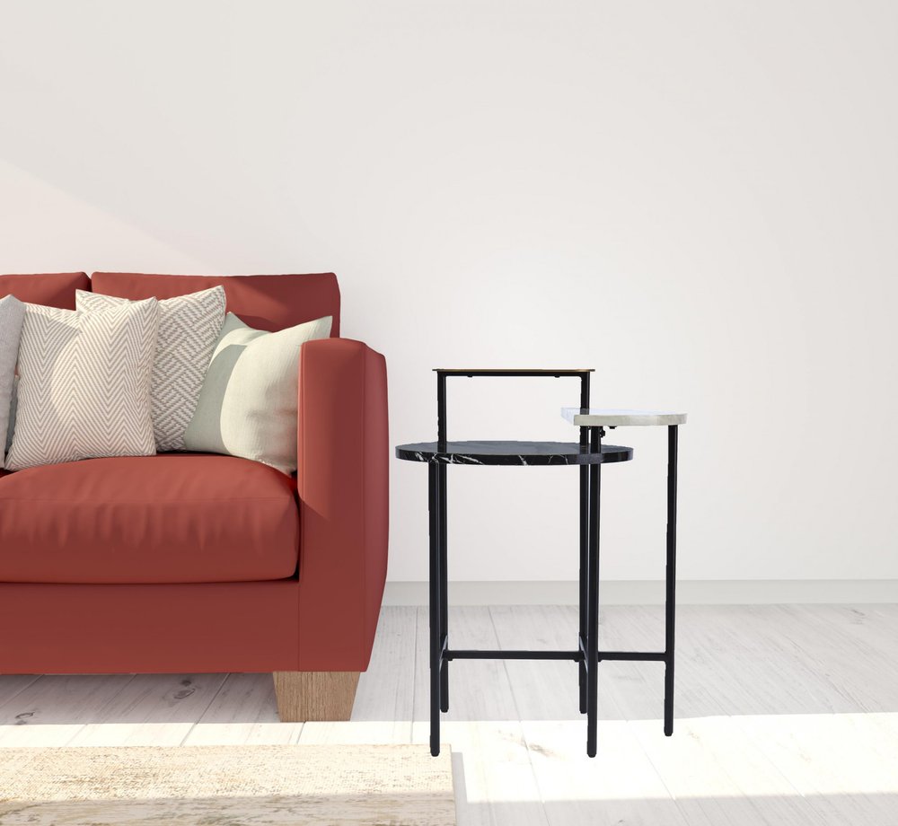 28" Black Manufactured Wood And Iron Free Form End Table With Shelf HomeRoots