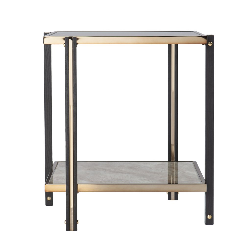 24" Champagne Glass And Iron Square Mirrored End Table With Shelf HomeRoots