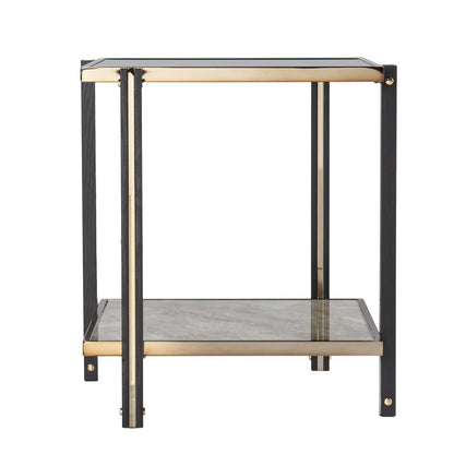 24" Champagne Glass And Iron Square Mirrored End Table With Shelf HomeRoots