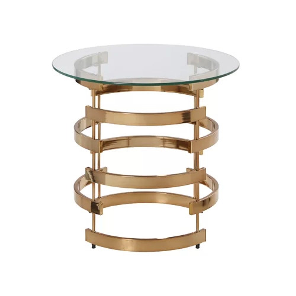 21" Champagne Glass And Iron Round End Table HomeRoots