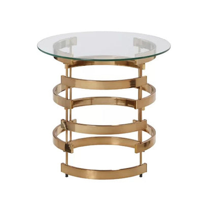 21" Champagne Glass And Iron Round End Table HomeRoots