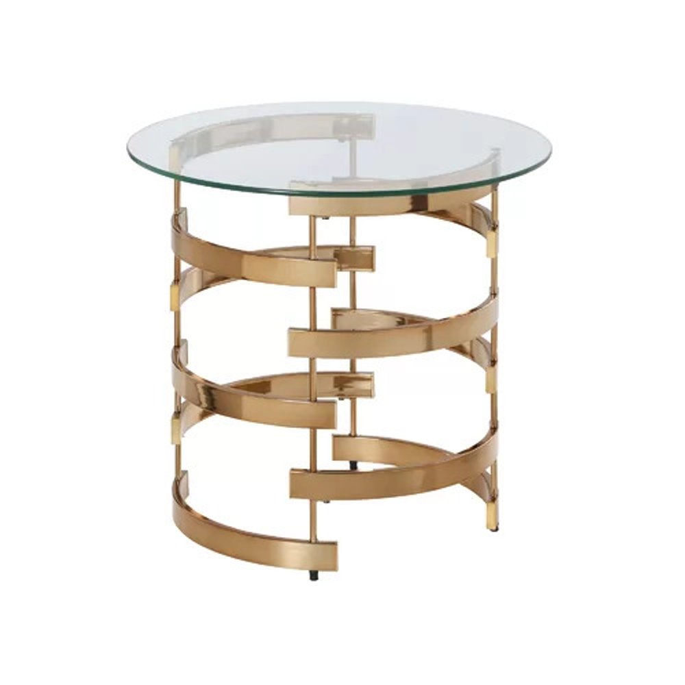 21" Champagne Glass And Iron Round End Table HomeRoots
