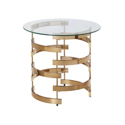 21" Champagne Glass And Iron Round End Table HomeRoots