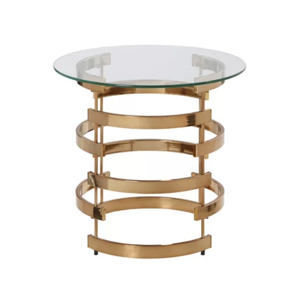 21" Champagne Glass And Iron Round End Table — view 7