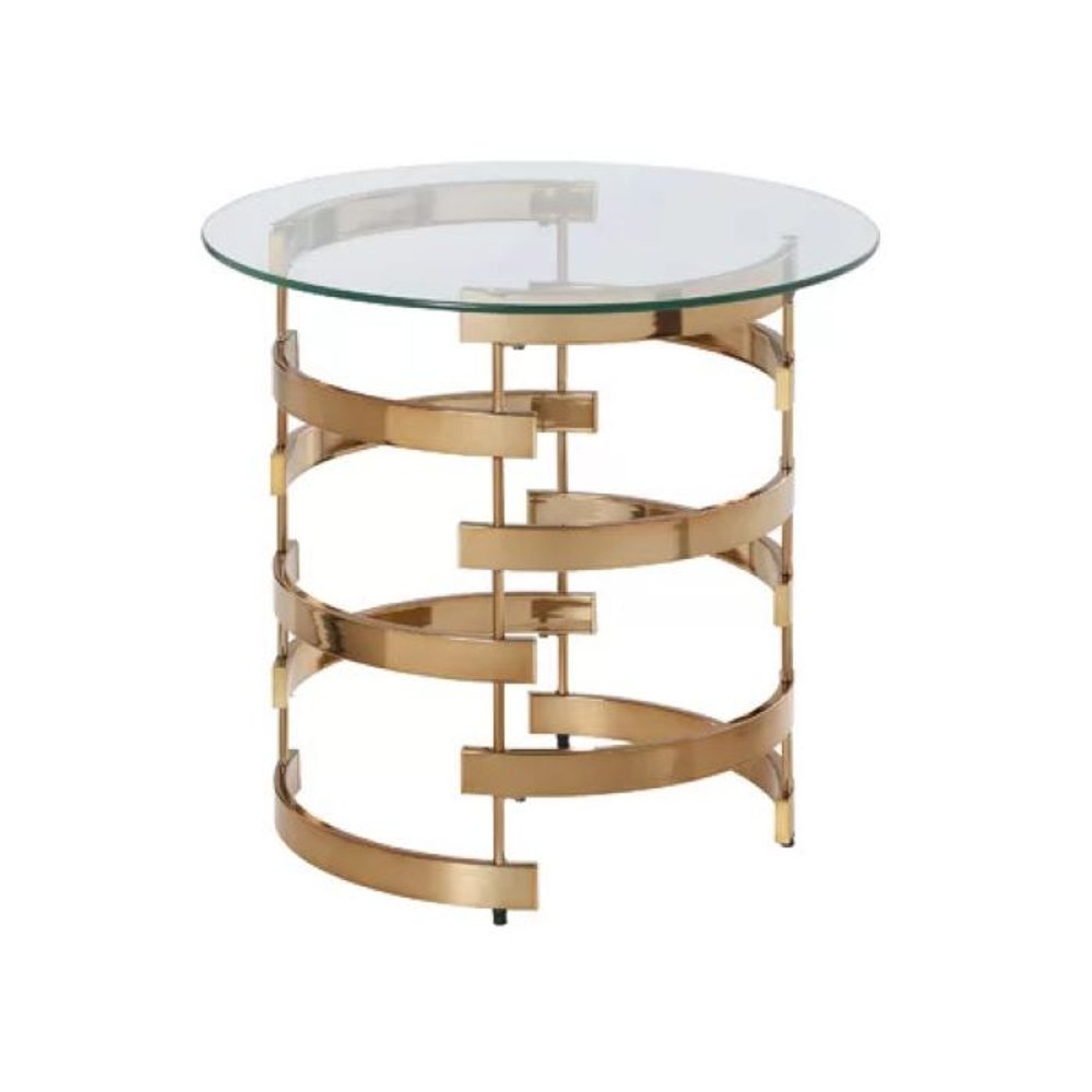 21" Champagne Glass And Iron Round End Table HomeRoots