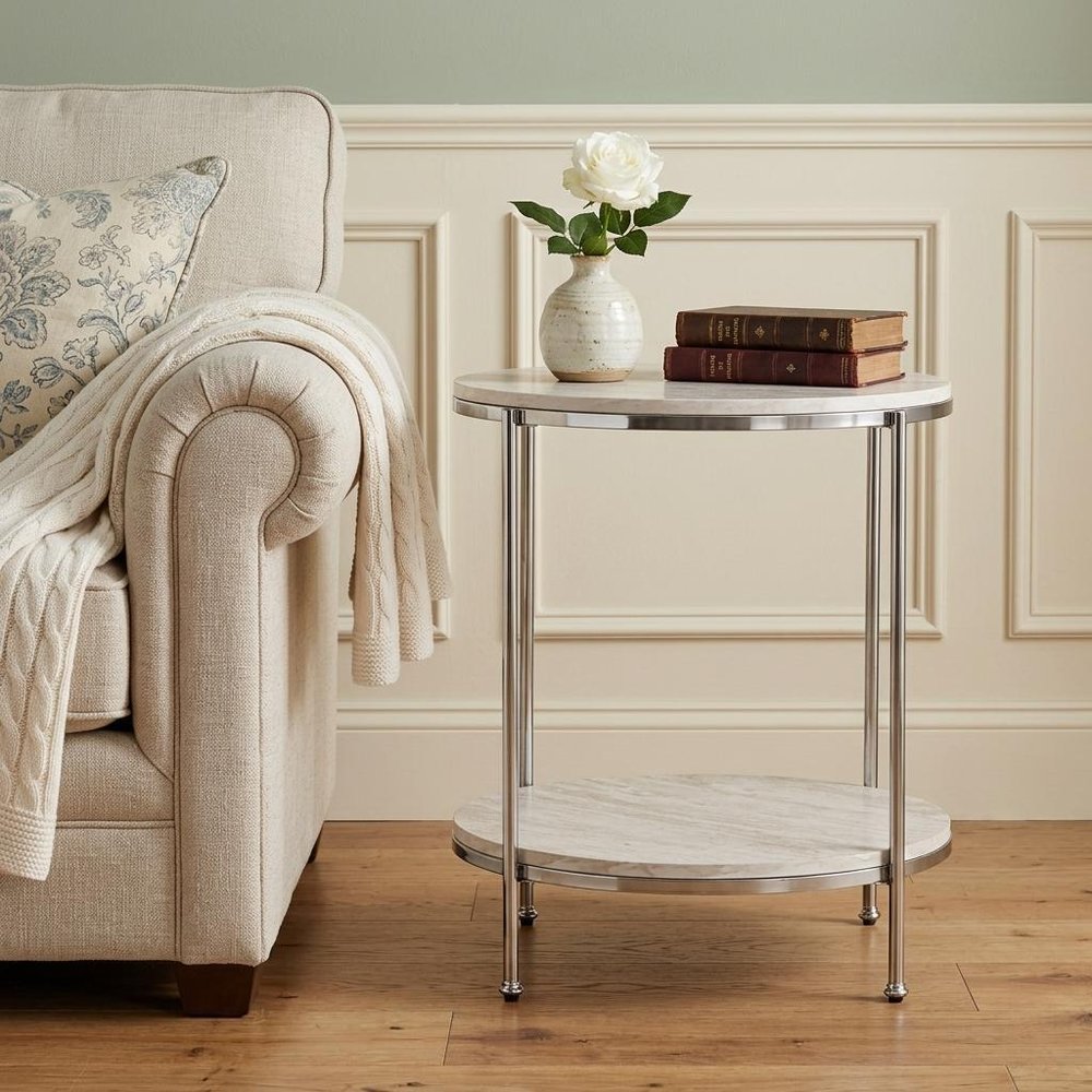 24" Chrome Manufactured Wood And Iron Rectangular End Table With Shelf HomeRoots