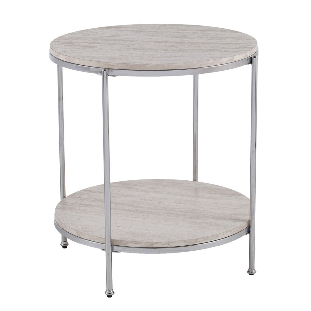 24" Chrome Manufactured Wood And Iron Rectangular End Table With Shelf HomeRoots