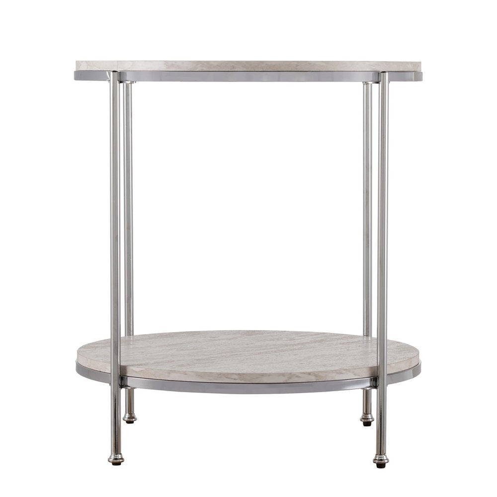 24" Chrome Manufactured Wood And Iron Rectangular End Table With Shelf HomeRoots