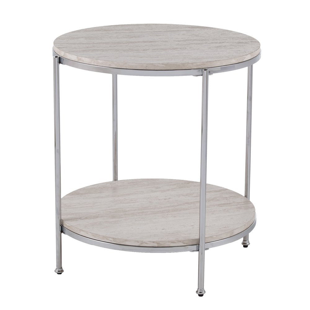 24" Chrome Manufactured Wood And Iron Rectangular End Table With Shelf — view 6