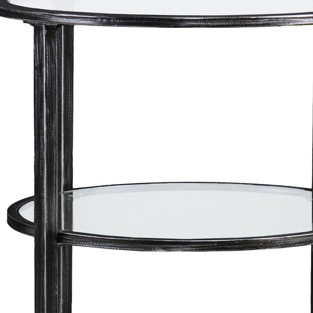 24" Black Glass And Iron Round End Table — view 9