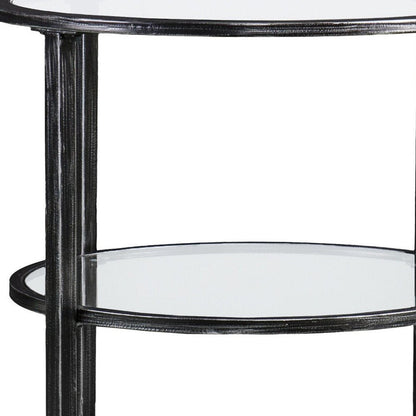 24" Black Glass And Iron Round End Table HomeRoots