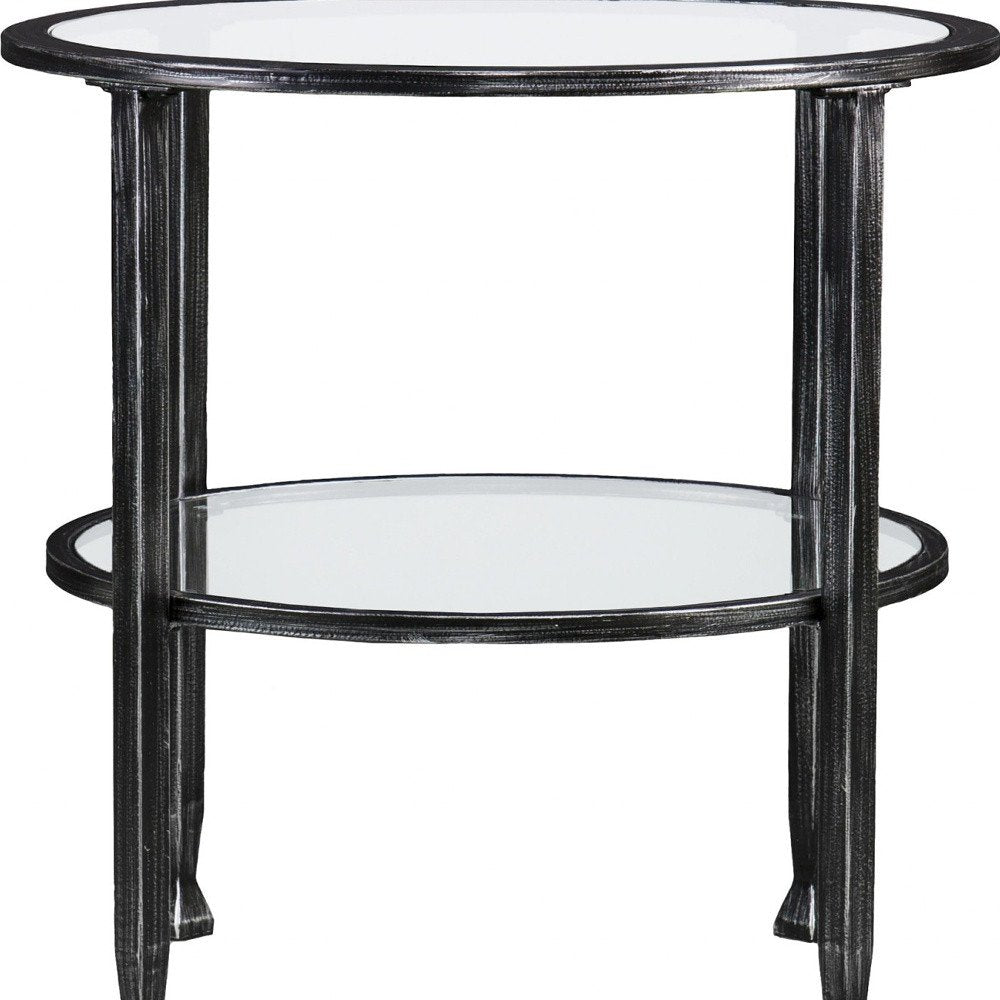 24" Black Glass And Iron Round End Table — view 10