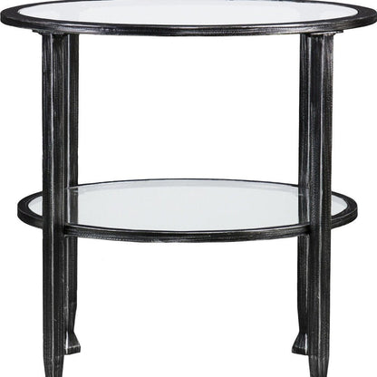 24" Black Glass And Iron Round End Table HomeRoots