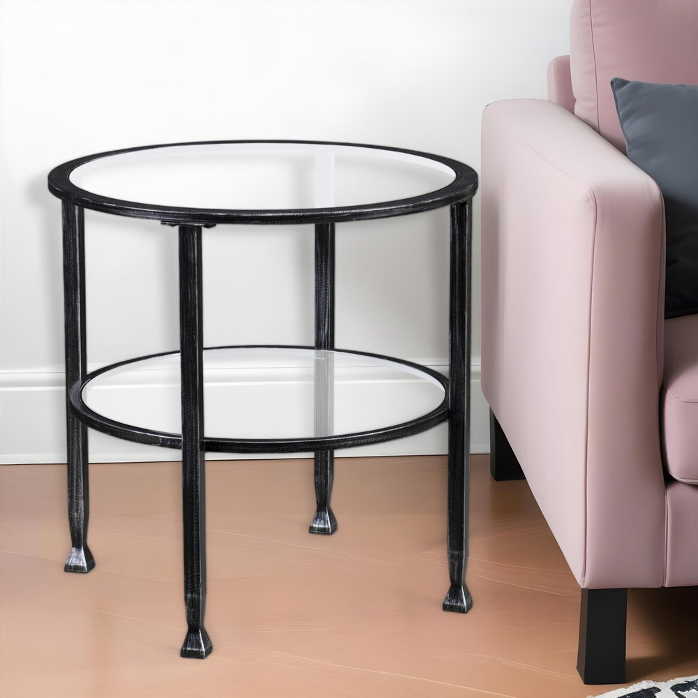 24" Black Glass And Iron Round End Table HomeRoots