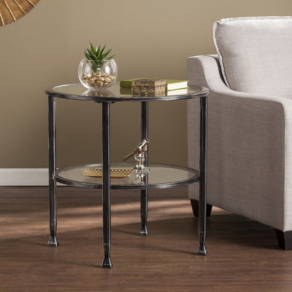 24" Black Glass And Iron Round End Table HomeRoots