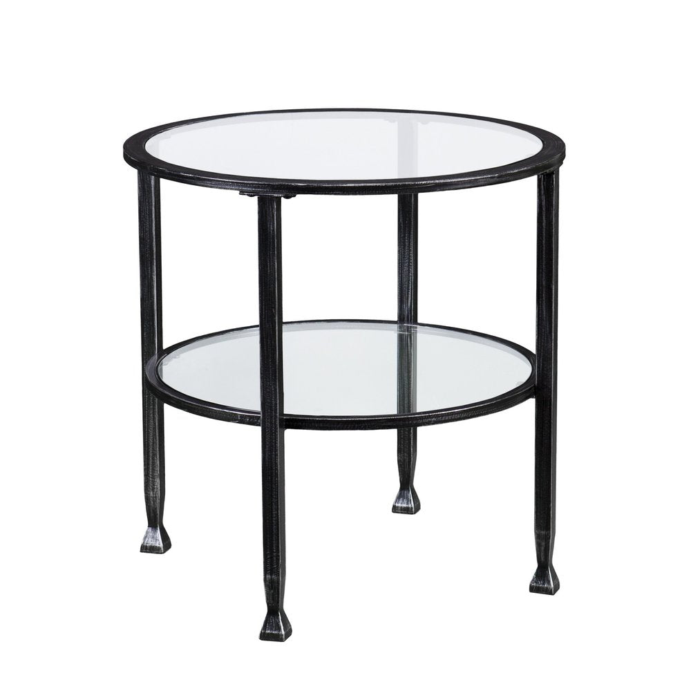 24" Black Glass And Iron Round End Table — view 3