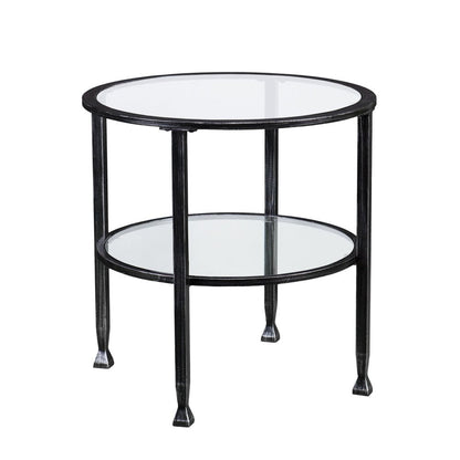 24" Black Glass And Iron Round End Table HomeRoots