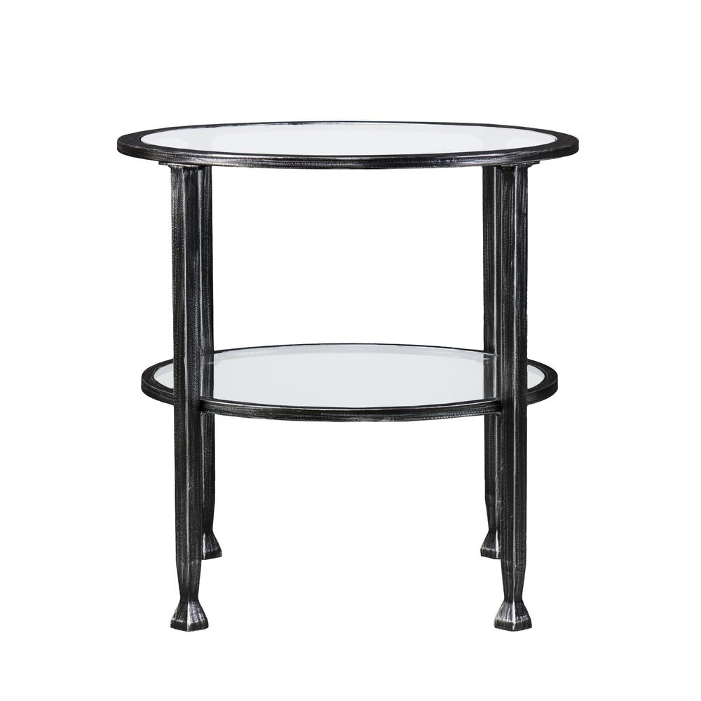 24" Black Glass And Iron Round End Table HomeRoots