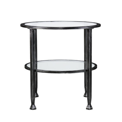24" Black Glass And Iron Round End Table HomeRoots