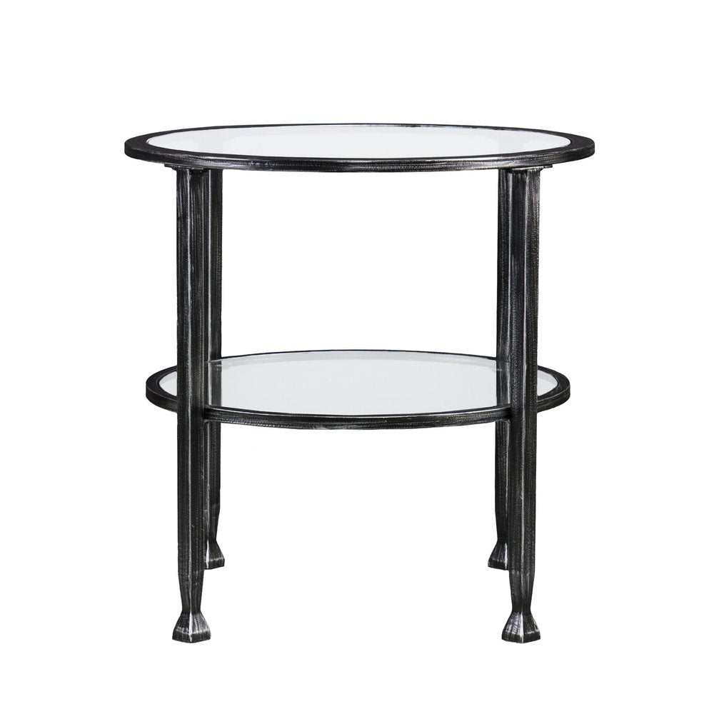 24" Black Glass And Iron Round End Table HomeRoots