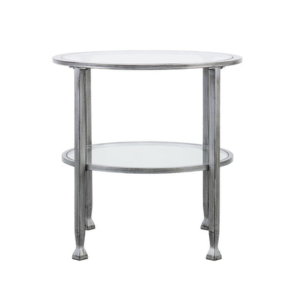 24" Silver And Clear Glass And Distressed Iron Round End Table With Shelf HomeRoots