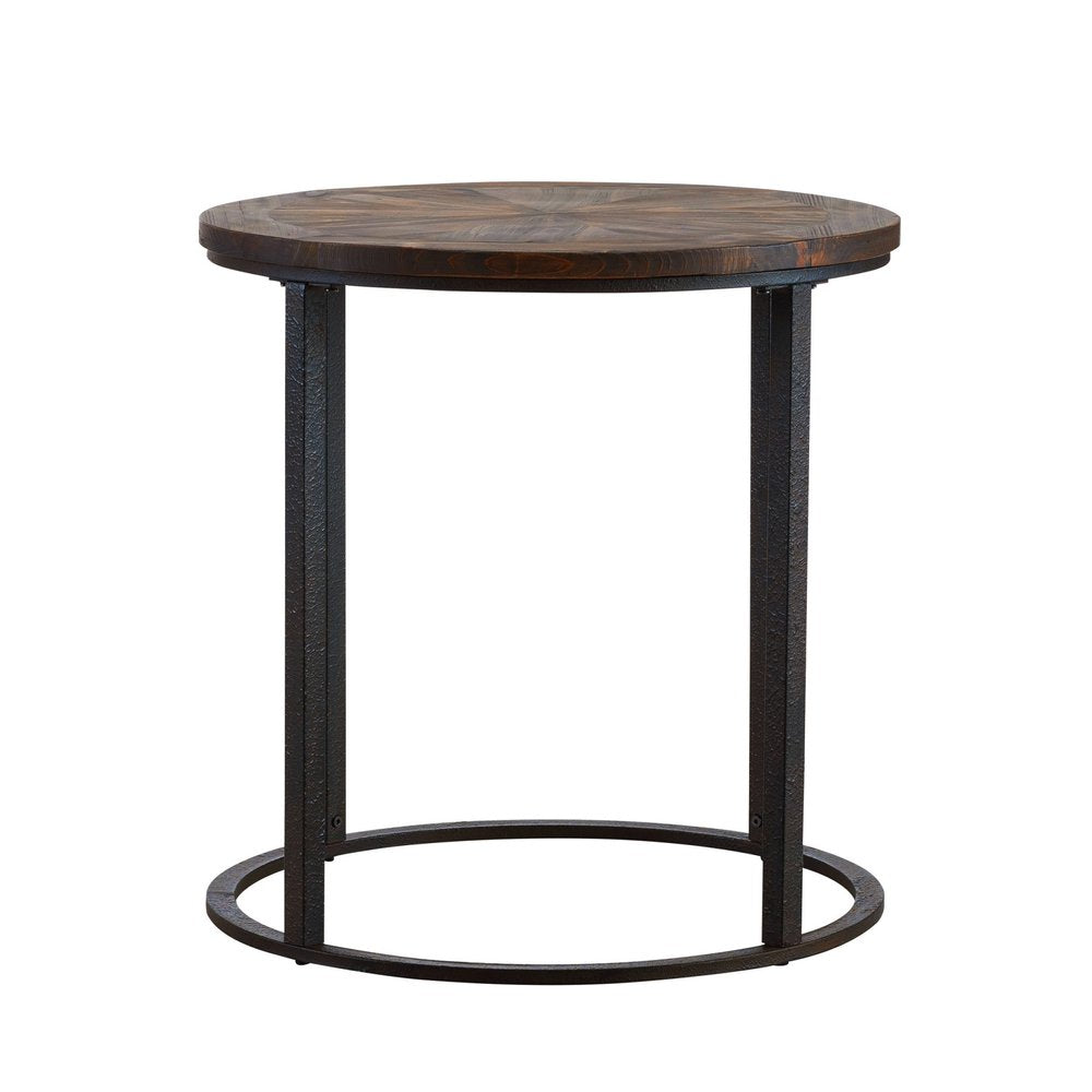 24" Natural Wood Solid Wood And Iron Round End Table HomeRoots