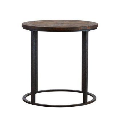 24" Natural Wood Solid Wood And Iron Round End Table HomeRoots