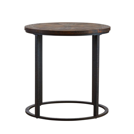24" Natural Wood Solid Wood And Iron Round End Table HomeRoots