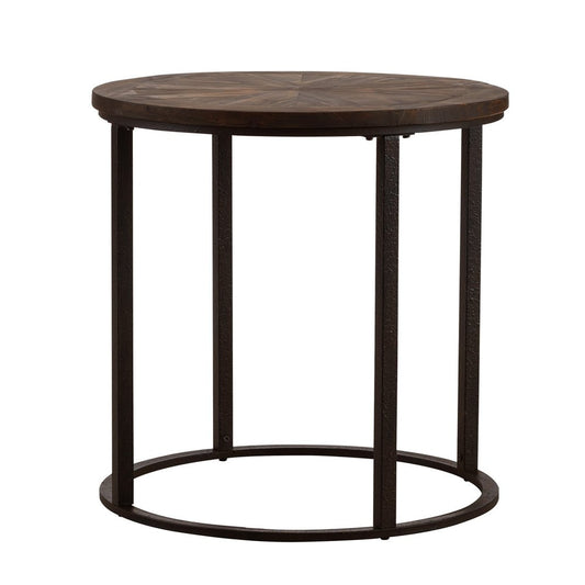 24" Natural Wood Solid Wood And Iron Round End Table HomeRoots