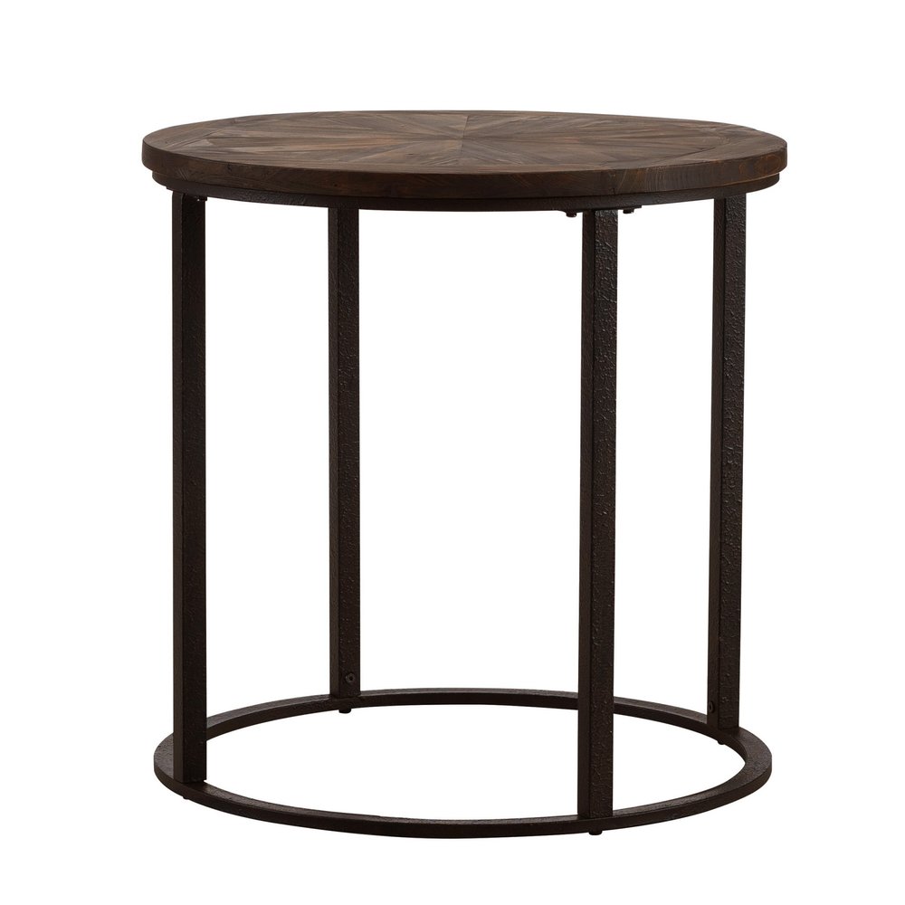 24" Natural Wood Solid Wood And Iron Round End Table HomeRoots