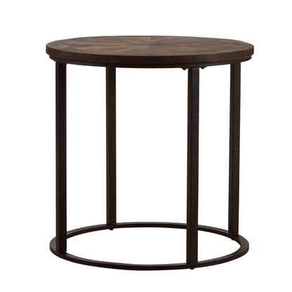 24" Natural Wood Solid Wood And Iron Round End Table HomeRoots