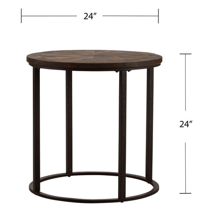 24" Natural Wood Solid Wood And Iron Round End Table HomeRoots