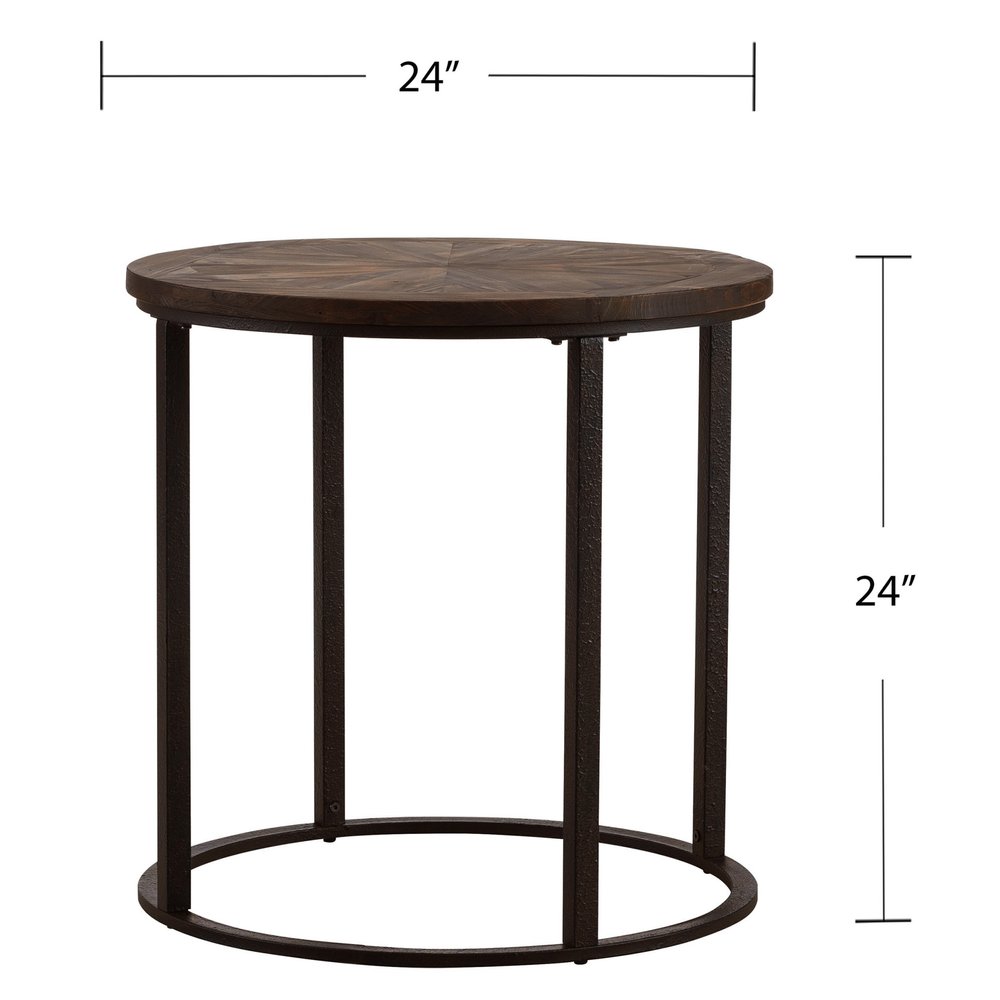 24" Natural Wood Solid Wood And Iron Round End Table HomeRoots