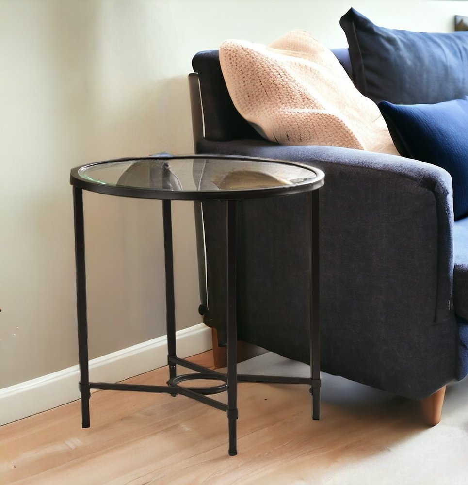 25" Black And Clear Glass Oval End Table HomeRoots