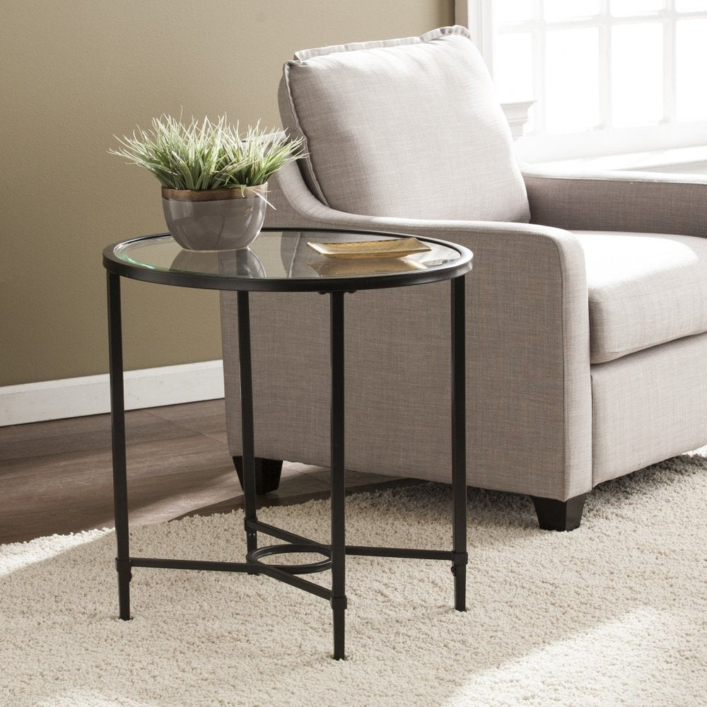 25" Black And Clear Glass Oval End Table HomeRoots