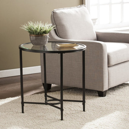 25" Black And Clear Glass Oval End Table HomeRoots