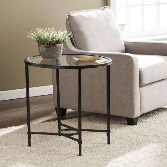 25" Black And Clear Glass Oval End Table HomeRoots