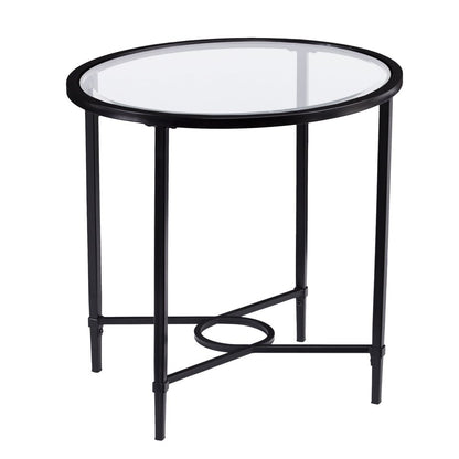 25" Clear And Black Glass And Iron Oval End Table