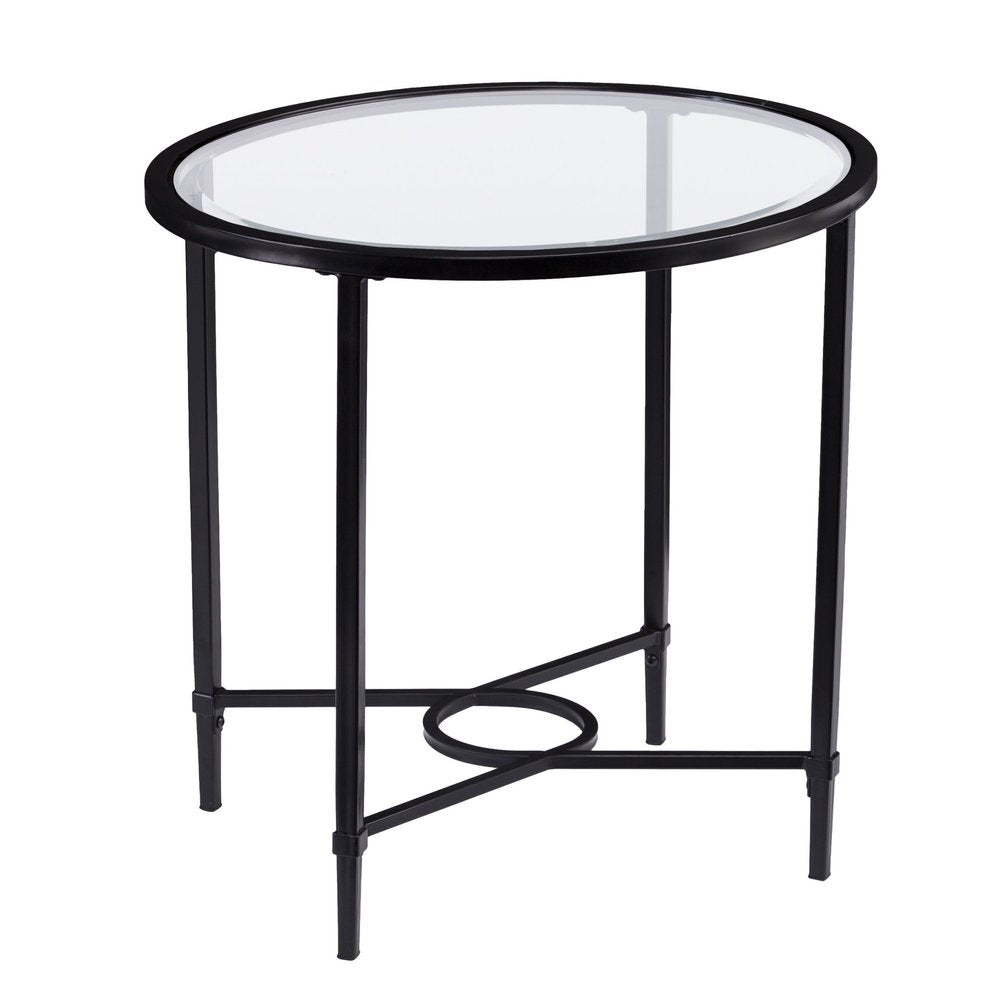 25" Black And Clear Glass Oval End Table HomeRoots