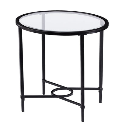 25" Clear And Black Glass And Iron Oval End Table