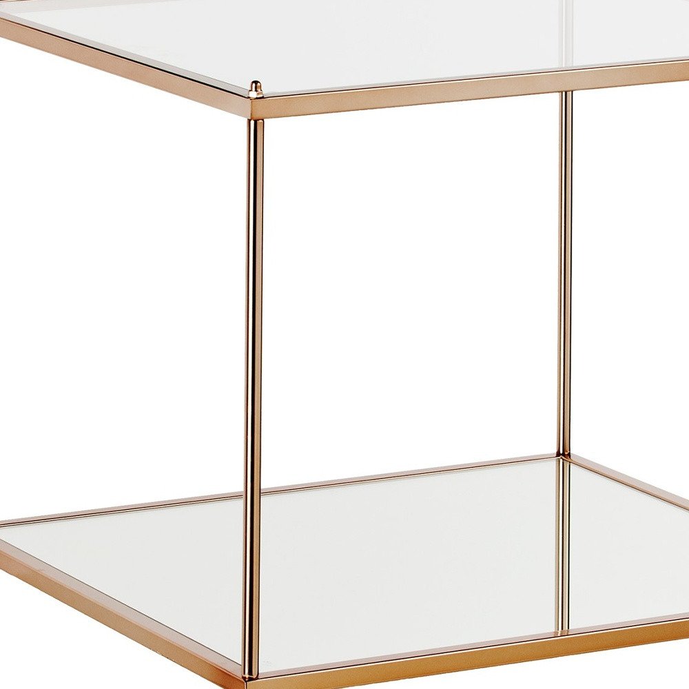 22" Clear And Gold Glass And Iron Square End Table With Shelf HomeRoots