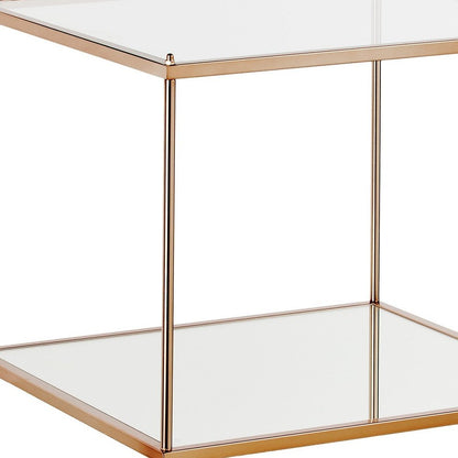 22" Clear And Gold Glass And Iron Square End Table With Shelf HomeRoots