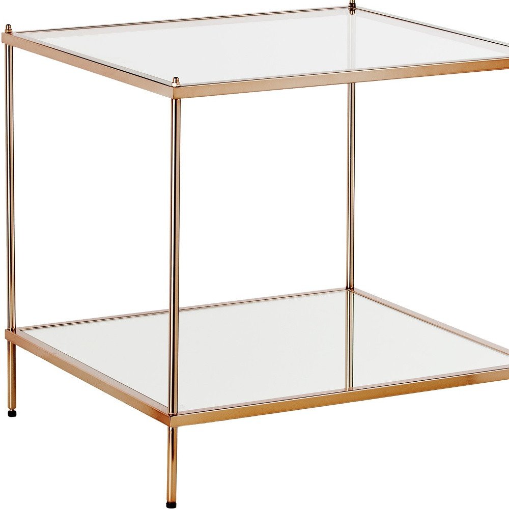 22" Clear And Gold Glass And Iron Square End Table With Shelf HomeRoots